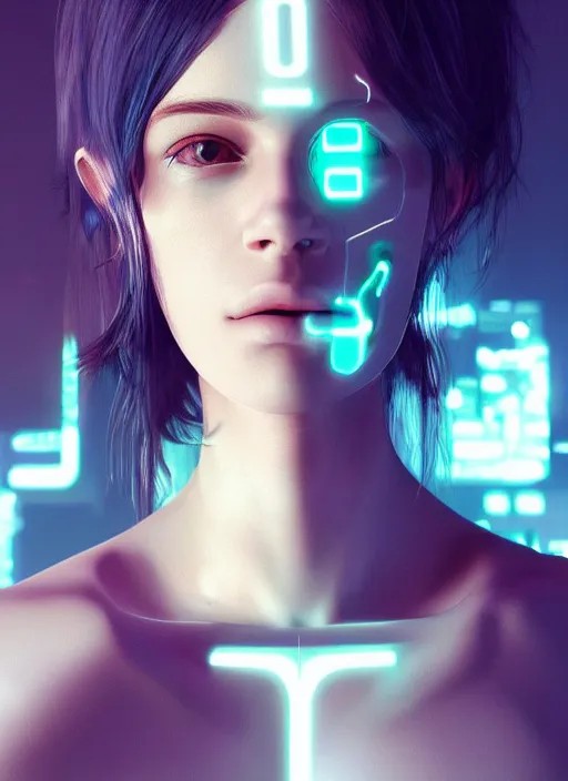 Prompt: white one cast futuristic biomechanic future human, beautiful face, female, futuristic, neon lights, cyberpunk, 8 k, digital painting, by beeple and makoto shinkai, trending on cg society, glamour pose, fashion photography, high fashion, canon r 3, photorealistic, hyper realisitic