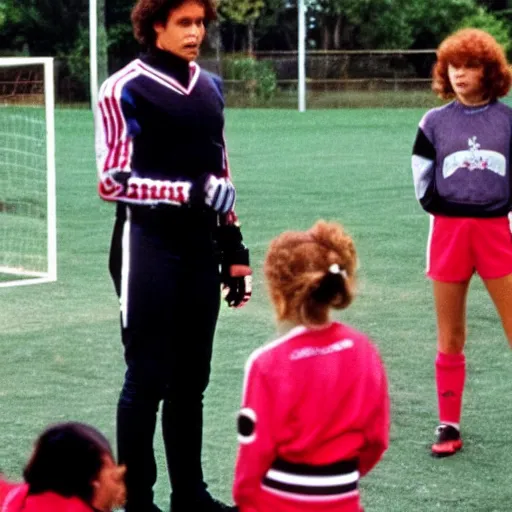 Image similar to robocop 1 9 8 4 coaching a girls'soccer team