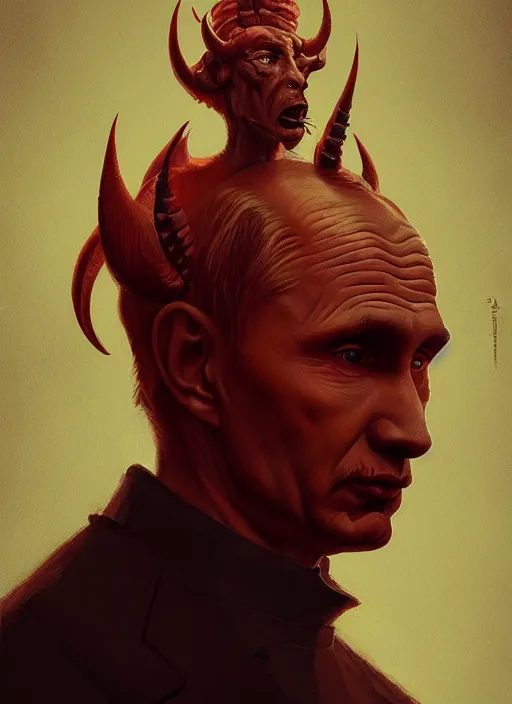 Prompt: a post - minimalism portrait of very small putin as the devil with very long legs vibrant color scheme, highly detailed, in the style of romanticism, cinematic, artstation, moebius, greg rutkowski