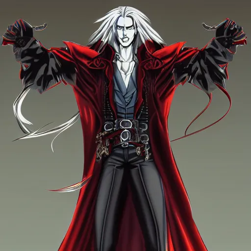 Prompt: Alucard, Castlevania Symphony of the night, full body, concept art, ultra detailed