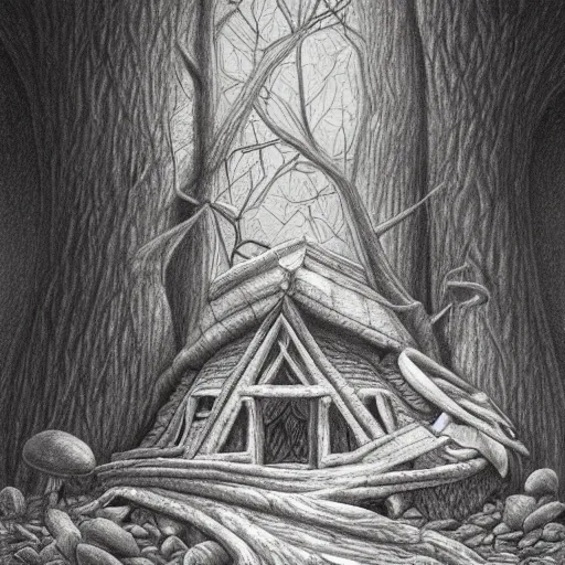 Prompt: hyper realistic pencil drawing of Stump House Tonnel, detailed, rim light, diffused, intricate, axe, by anna dittmann