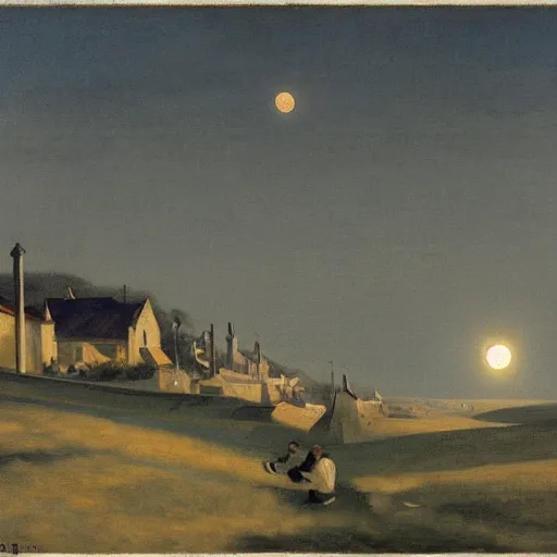 Prompt: dark solar eclipse, above a village, highly detailed, studio 4 k quality, by ramon casas