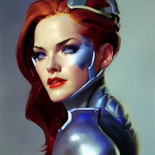 Prompt: greg manchess portrait painting of partially armored mystique as overwatch character, medium shot, asymmetrical, profile picture, organic painting, sunny day, matte painting, bold shapes, hard edges, street art, trending on artstation, by huang guangjian and gil elvgren and sachin teng