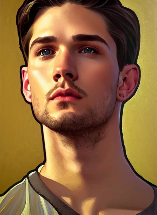 Prompt: oil portrait of kevin keller, intricate, elegant, highly detailed, lighting, painting, artstation, smooth, illustration, art by greg rutowski and alphonse mucha