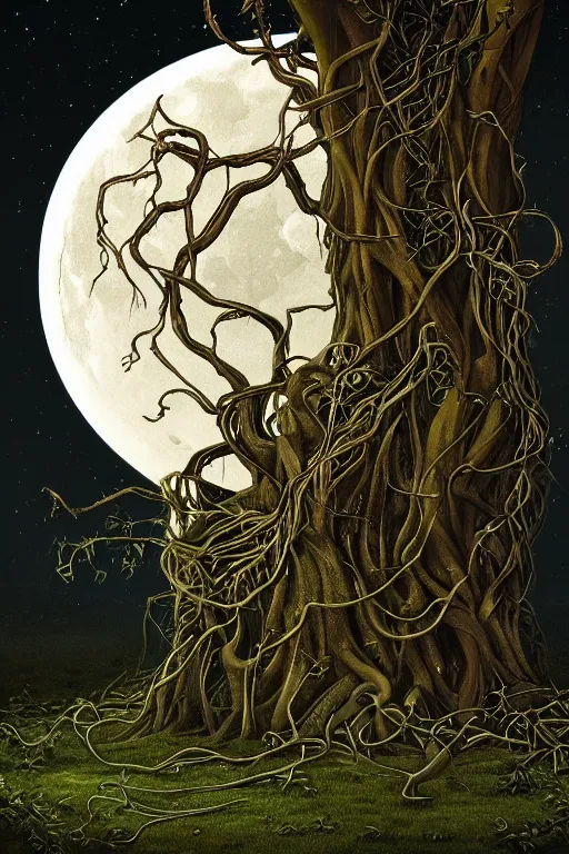 Prompt: a beautiful digital illustration painting of a detailed gothic fantasy full moon and roots, throne chair and vines by giorgio de chirico, and david rios ferreira. 8 k resolution trending on artstation concept art digital illustration