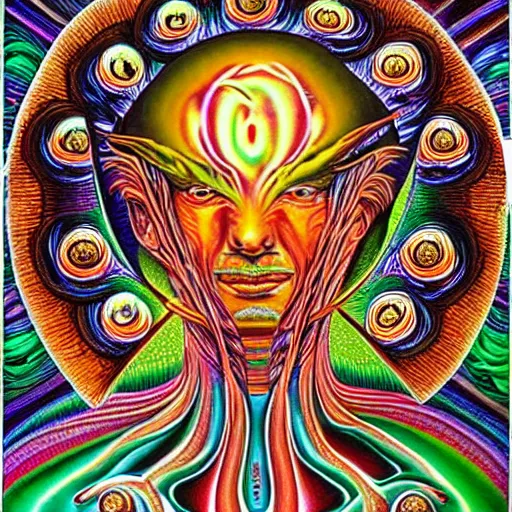 Image similar to mushroom god by Alex Grey