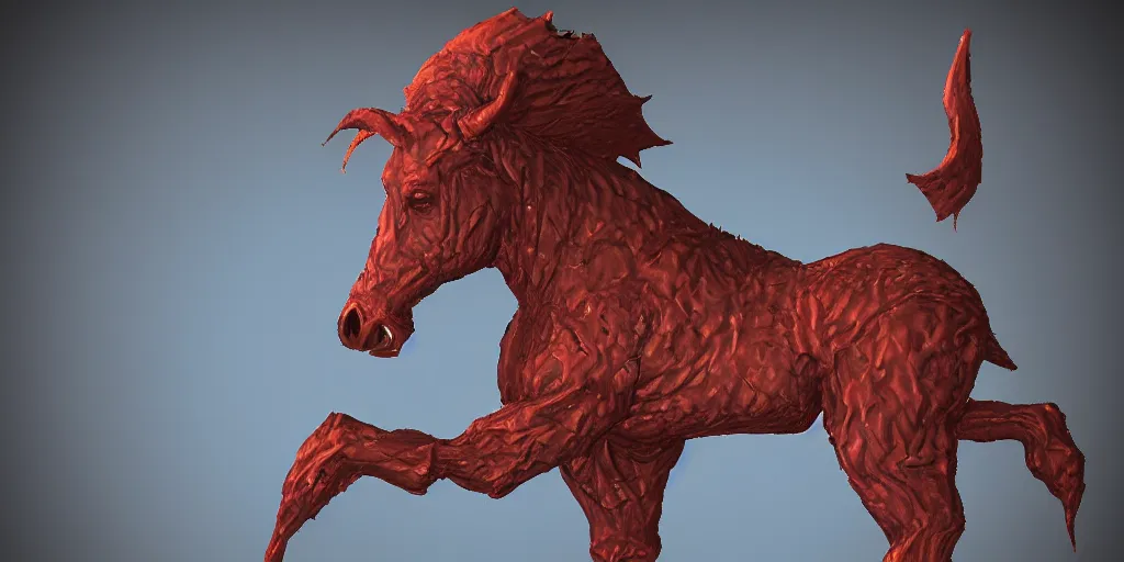 Prompt: a 3d sculpt of a dark evil abandoned circus carousel horse, world of warcraft, league of legends, red dead redemption