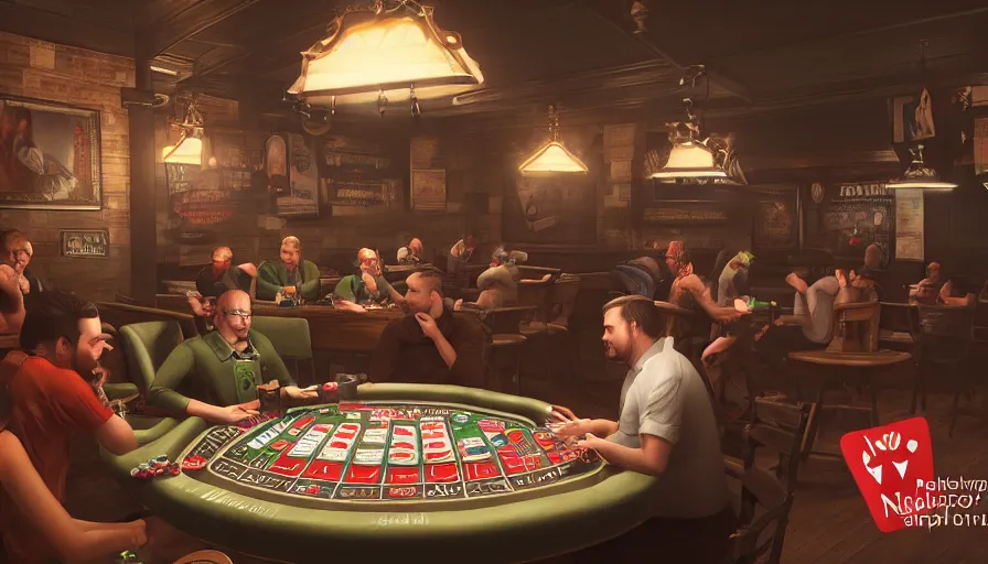 Prompt: poker night pub, very detailed, octane render, 4 k, trending on artstation