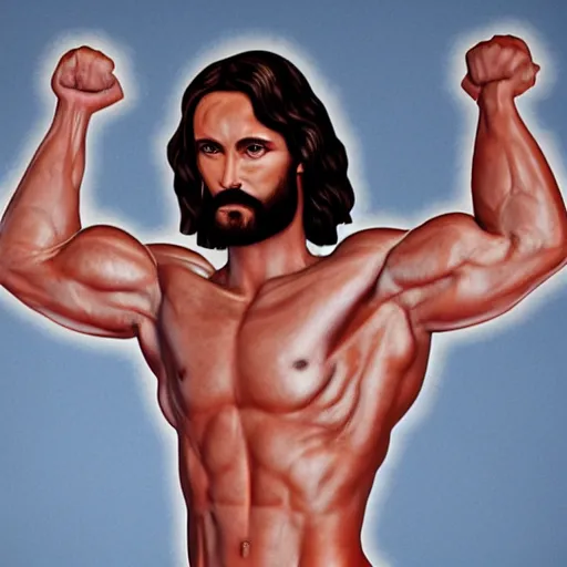 Prompt: jesus as a veiny body builder, extreme detail, 4k, realistic, photograph