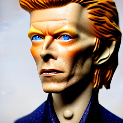 Image similar to a porcelain figurine of david bowie, product shot