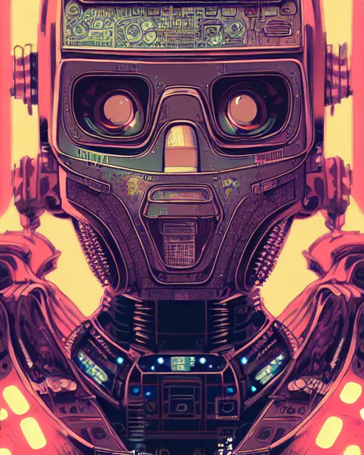 Prompt: robot, character portrait, portrait, close up, concept art, intricate details, highly detailed, sci - fi poster, cyberpunk art, in the style of disney, katsuhiro otomo