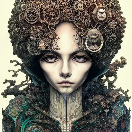 Image similar to beautiful portrait painted in jacek yerka and aykut aydogdu style drawn by vania zouravliov and takato yamamoto, inspired by cyberpunk, leslie zhang style, intricate acrylic gouache painting, high detail, sharp high detail, artstation, manga and anime