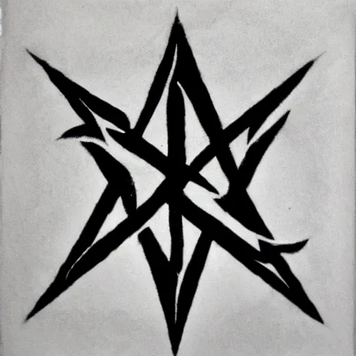 Image similar to evil occult symbol carved in a white canvas, charcoal