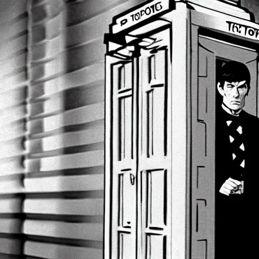 Image similar to mr spock exiting the tardis