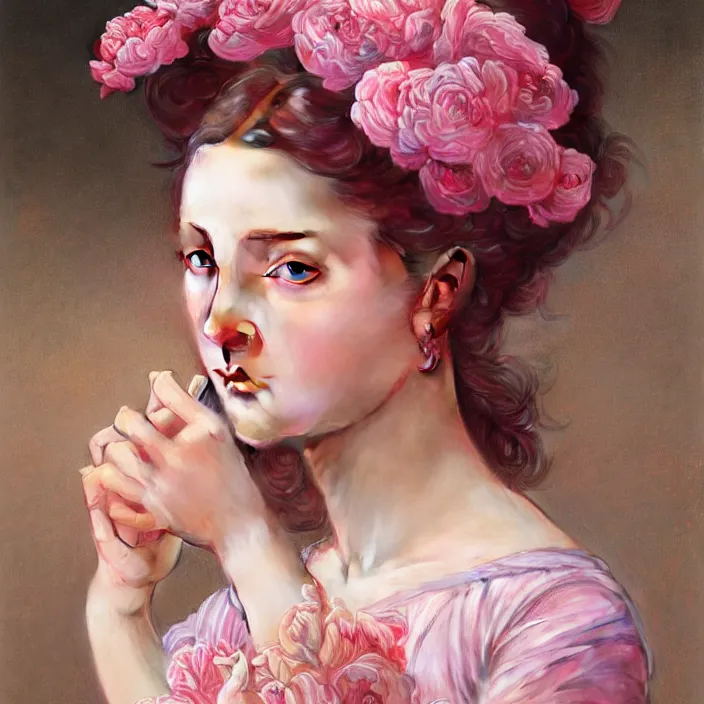 Prompt: pink petals with a ahape of a wonderful goddess, intricate, elegant, highly detailed, wonderful eyes, sweet, digital painting, artstation, concept art, smooth, sharp focus, illustration, art by artgerm and greg rutkowski and alphonse mucha and william - adolphe bouguereau