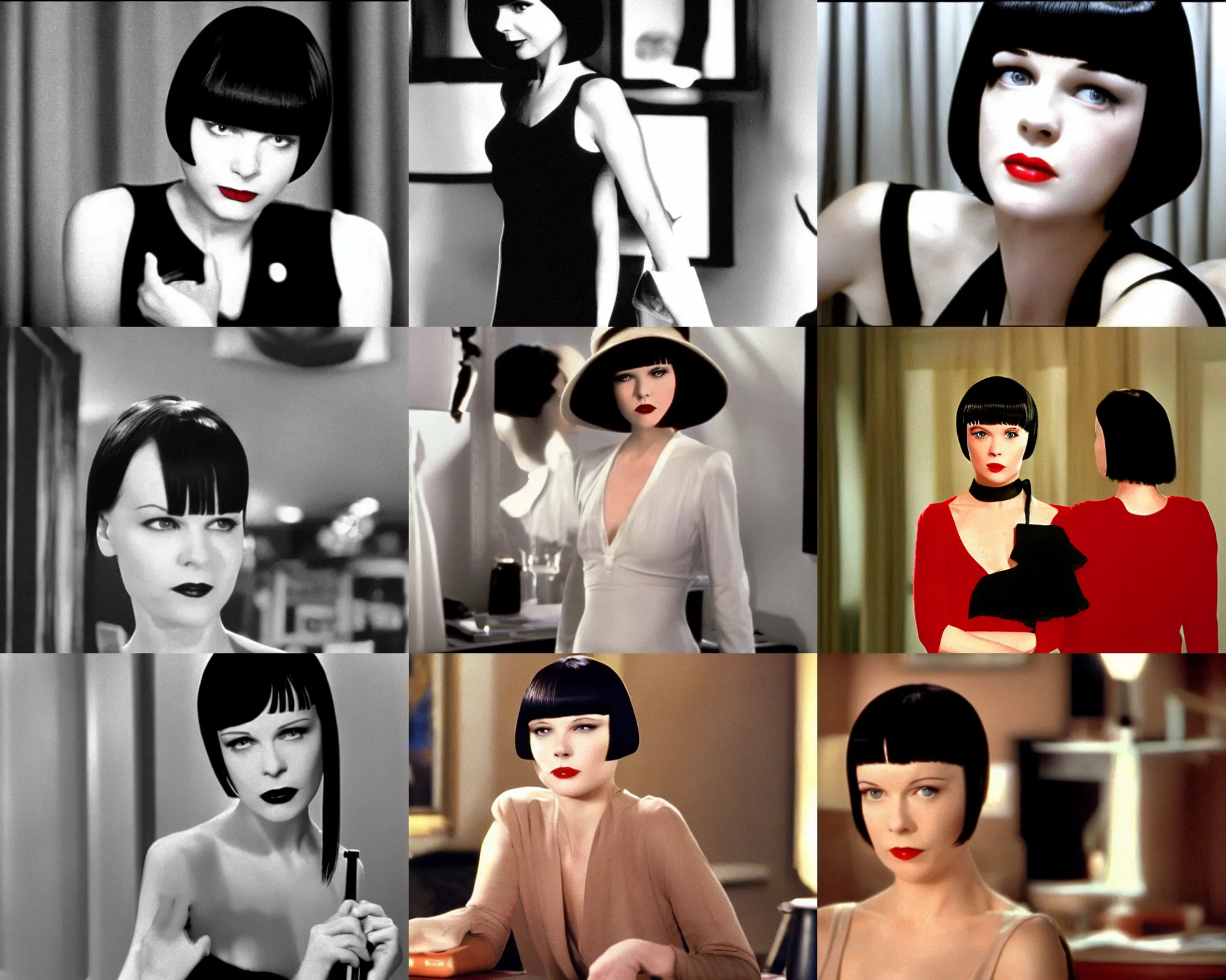 Prompt: mary louise brooks 2 5 years old, in pulp fiction 1 9 9 4, film still,