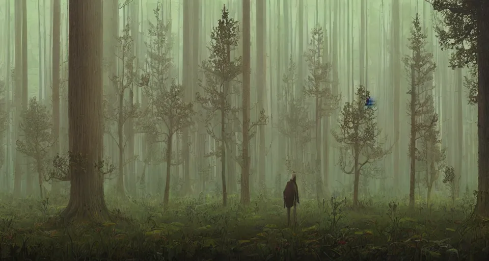 Prompt: An enchanted forest with a swamp, by simon stalenhag