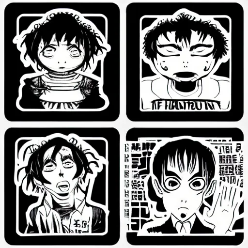 Prompt: horror anime stickers by junji ito