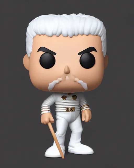 Prompt: full body 3 d render of freddy mercury as a funko pop!, four, studio lighting, white background, single body, no shadow, blender, trending on artstation, 8 k, highly detailed