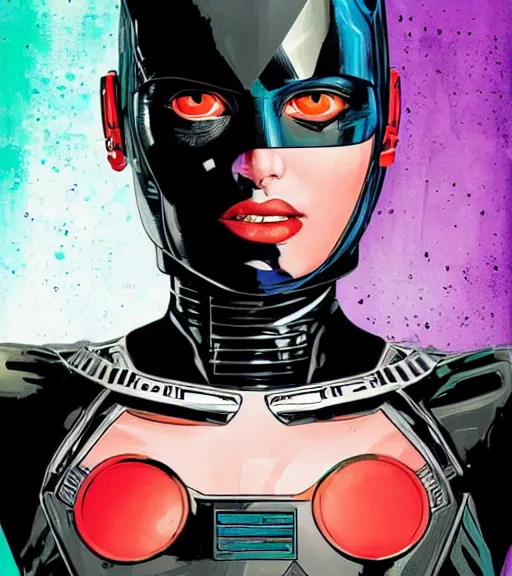 Image similar to portrait of a female android, by DC comics and Sandra Chevrier