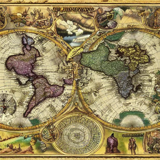 Image similar to ancient fantasy cartographer map extremely detailed