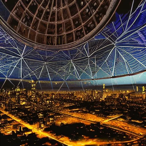 Prompt: City inside of a dome, realistic, glow, night,