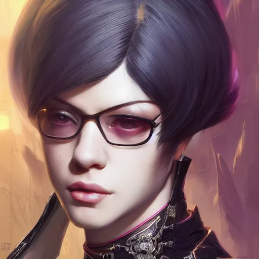 Image similar to a portrait a young asia argento as bayonetta, urban motifs, intricate, elegant, highly detailed, digital painting, trending on artstation, concept art, smooth sharp focus, illustration, art by artgerm and greg rutkowski