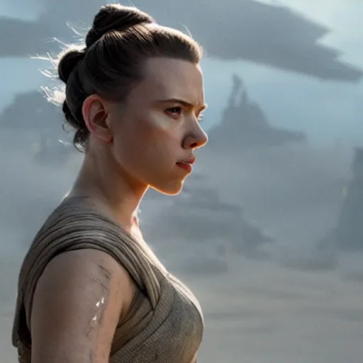 Image similar to A still of Scarlett Johansson as Rey in Star Wars: The Force Awakens (2015)