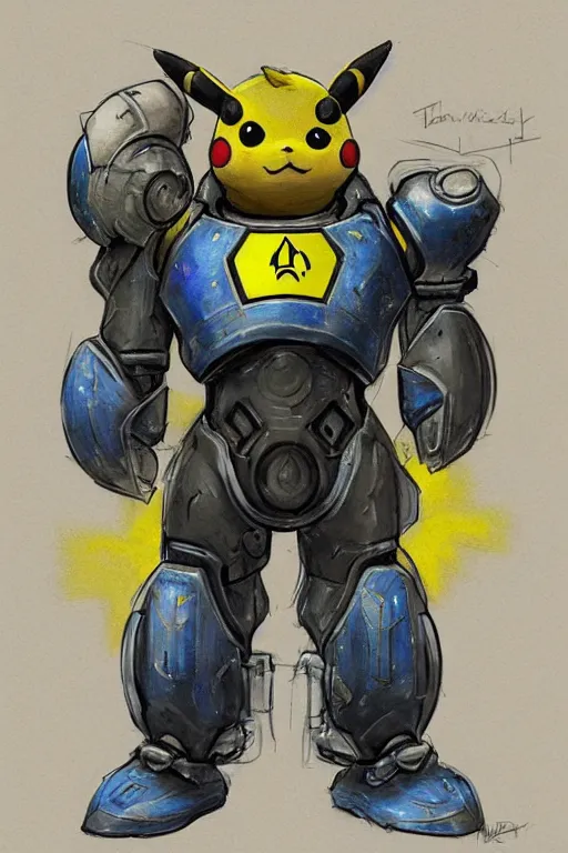 Prompt: portrait of pikachu in starcraft terran marine power armor, concept art by wayne reynolds