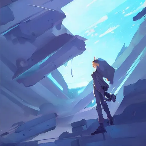 Image similar to blue chunk of ice flying through a night sky, black scrap metal trailing behind it, official fanart behance hd artstation by jesper ejsing by rhads, makoto shinkai and lois van baarle, ilya kuvshinov, ossdraws