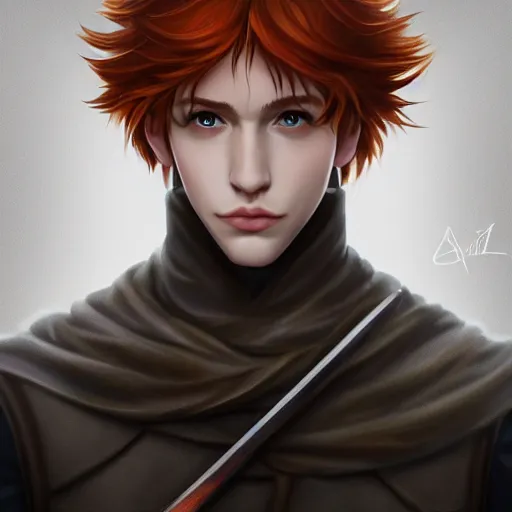 Image similar to a symmetrical portrait of kvothe by artgerm, digital art, unreal engine 5, trending on artstation, deviantart, pinterest, rule of thirds, 4 k uhd image