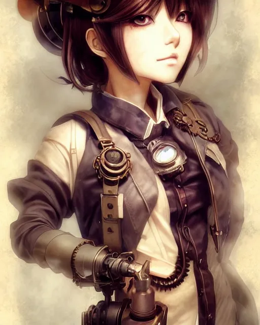 Image similar to portrait Anime Girl steampunk cute-fine-face, pretty face, realistic shaded Perfect face, fine details. Anime. Bioshock steampunk realistic shaded lighting by katsuhiro otomo ghost-in-the-shell, magali villeneuve, artgerm, rutkowski Jeremy Lipkin and Giuseppe Dangelico Pino and Michael Garmash and Rob Rey