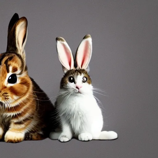 Prompt: photograph of an adorable bunny with floppy ears and a cat’s face, hd, high quality, enhanced