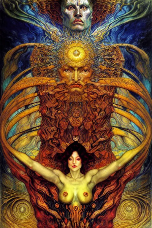 Image similar to Divine Chaos Engine by Karol Bak, Jean Delville, William Blake, Gustav Klimt, and Vincent Van Gogh, symbolist, visionary