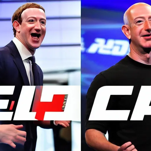 Prompt: mark zuckerberg fighting jeff bezos in the octagon ufc