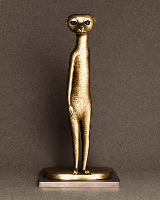 Prompt: a metallic statue of a meerkat