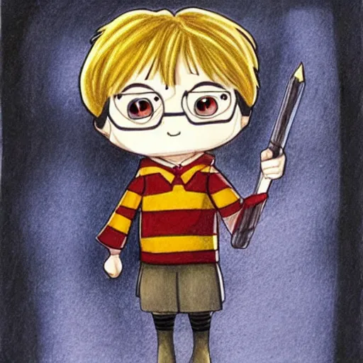 Prompt: harry potter 2 d animated chibi, cube, pencil drawing