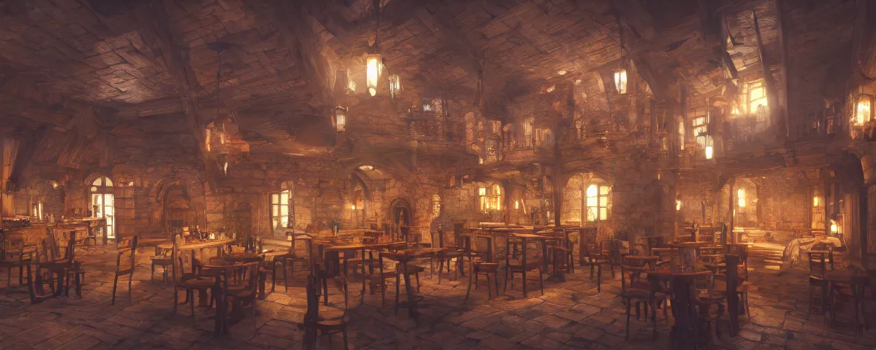 Image similar to tiny, medieval era tavern with exotic dancers, exterior, two stories, vaporwave aesthetics, 8 k uhd, unreal engine, octane render in the artstyle of finnian macmanus, john park and greg rutkowski