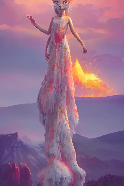 Prompt: a girl in a magnificent dress stands near a volcano, afar, fullbody, in full growth, photorealistic, high resolution, trending on artstation, highly detailed, volumetric lighting, 35mm !dream Kawaii Cat, sticker illustration, high quality, high resolution.