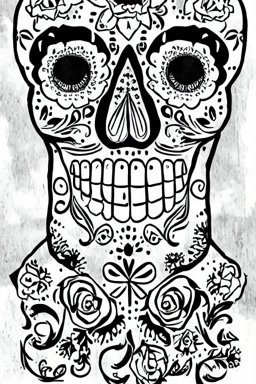 Prompt: illustration of a sugar skull day of the dead girl, art by tomine