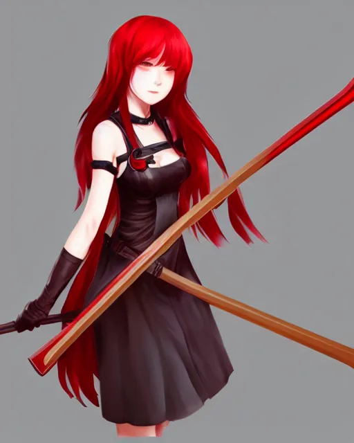 Prompt: red hair cute female maid holding scythe, artstation; by kanliu666, chengwei pan, mingchen Shen, feng wei, crow god