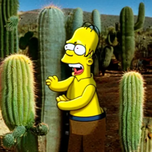 Image similar to Homer Simpson eats a cactus sandwich