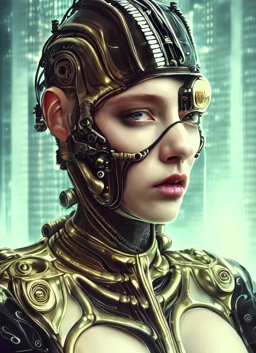 Image similar to soft lustrous hard tech ivory biotech raver gutter punk cyborg bioweapon, golden ratio, details, sci - fi, dark fantasy, cyberpunk, intricate, decadent, ornate, highly detailed, digital painting, octane render, 8 k, artstation, concept art, smooth, sharp focus, illustration, art by artgerm, loish, wlop