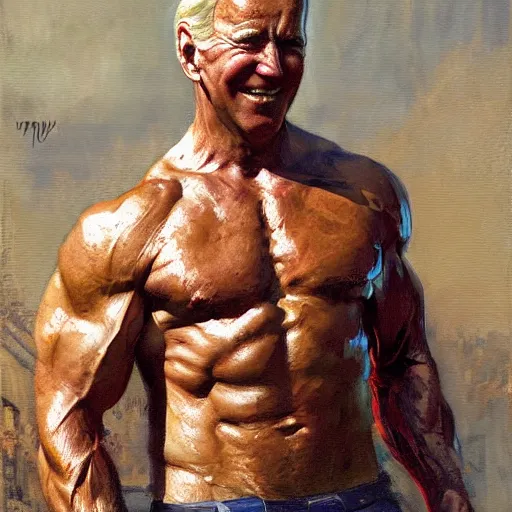 Image similar to Muscular Joe Biden, painting by Gaston Bussiere, Craig Mullins