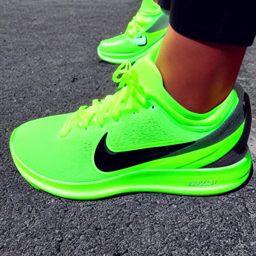Prompt: a neon green nike shoe, official product photo