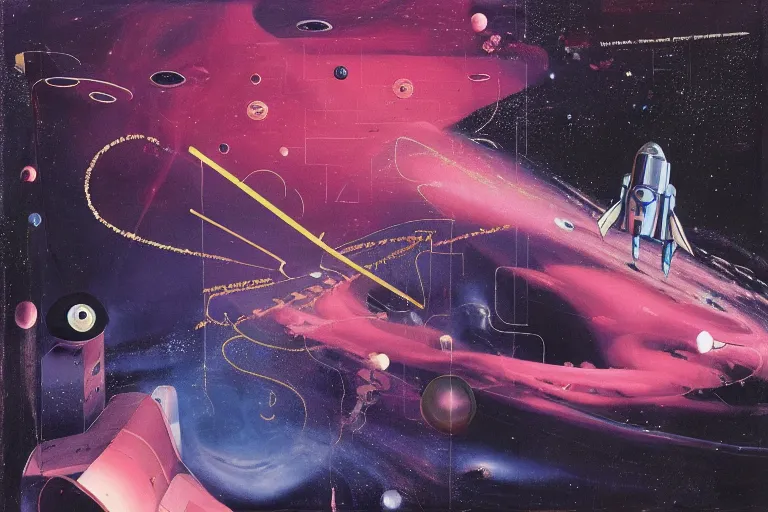 Image similar to time and space falling in on itself by stanley kubrick, electricity, time and space falling in on itself by chris foss, dayglo pink, time and space falling in on itself by francis picabia, dayglo blue, time and space falling in on itself, end of evangelion, time and space falling in on itself, trending on artstation