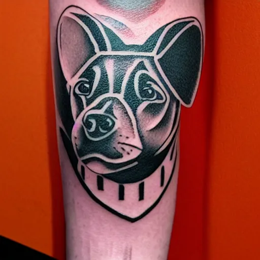 Image similar to tattoo design, stencil, tattoo stencil, traditional, a world famous tattoo of a geometric dog