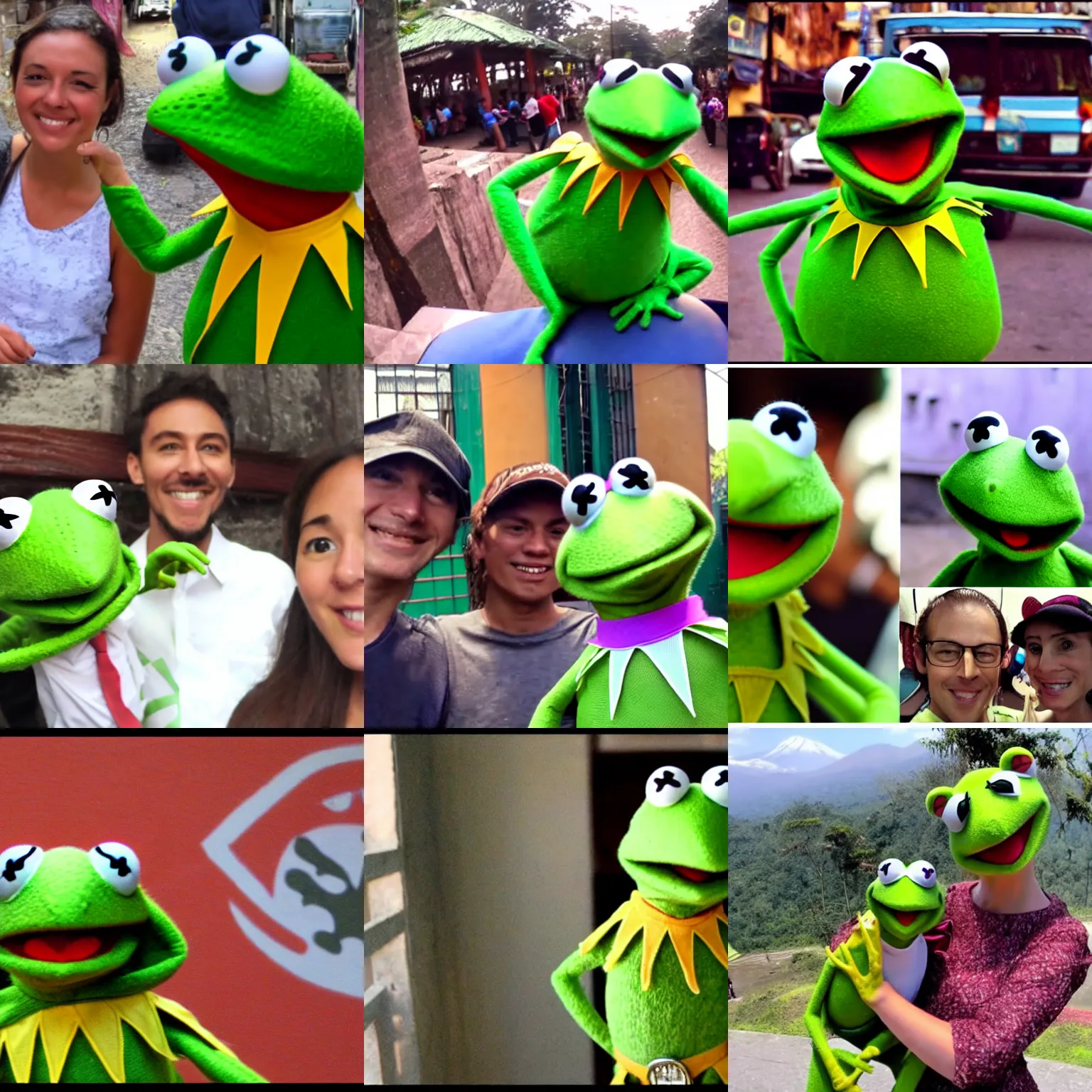 Prompt: kermit the frog youtube vlog video in guatemala