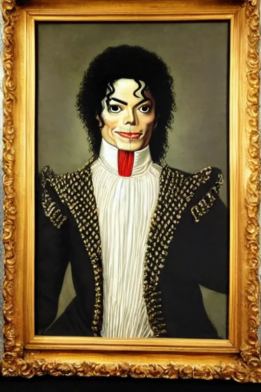 Image similar to a 1 6 0 0 s framed portrait painting of michael jackson holding a large pickle, intricate, elegant, highly detailed