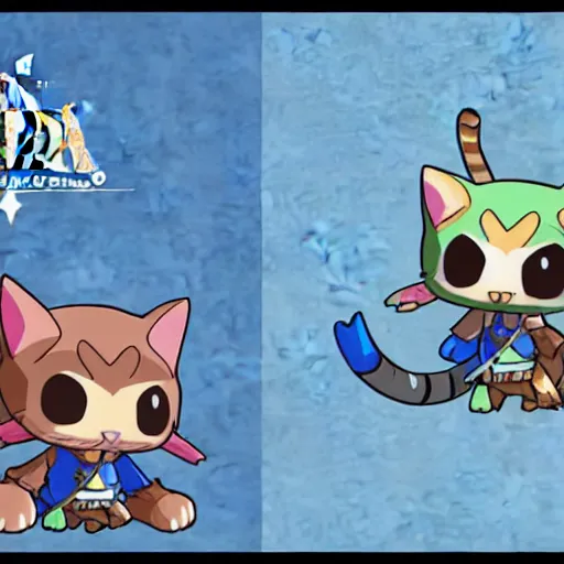 Prompt: Cute kawaii cat in The Legend of Zelda Breath of the Wild, toon shading, npr